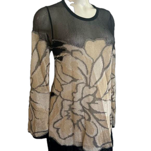 Trend Les Copains Black/ golden floral transparent top Size 42/6 Made in Italy